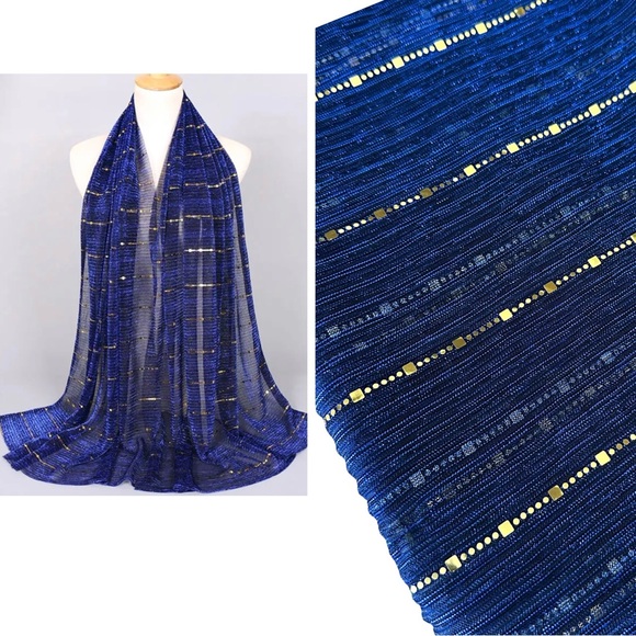 Elegant Blue & Gold Sheer Sparkling Metallic Scarf Wrap Shawl - Picture 1 of 6